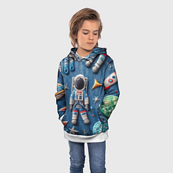 Толстовка-худи детская Космонавт - вышивка по джинсе нейросеть, цвет: 3D-белый — фото 2