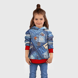 Толстовка-худи детская Vanguard jeans patchwork - ai art, цвет: 3D-красный — фото 2