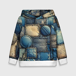 Толстовка-худи детская Denim patchwork - ai art, цвет: 3D-белый