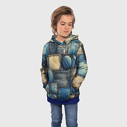 Толстовка-худи детская Denim patchwork - ai art, цвет: 3D-синий — фото 2
