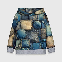 Толстовка-худи детская Denim patchwork - ai art, цвет: 3D-меланж