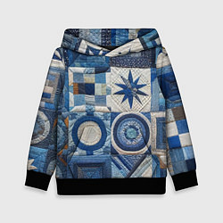 Толстовка-худи детская Denim patchwork - ai art, цвет: 3D-черный