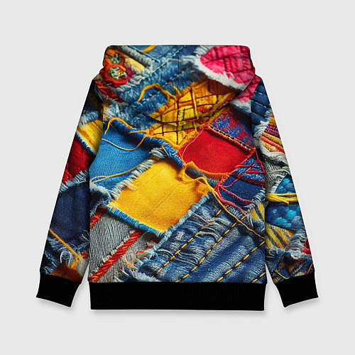 Детская толстовка Colorful denim patchwork - ai art / 3D-Черный – фото 2