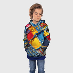 Толстовка-худи детская Colorful denim patchwork - ai art, цвет: 3D-синий — фото 2