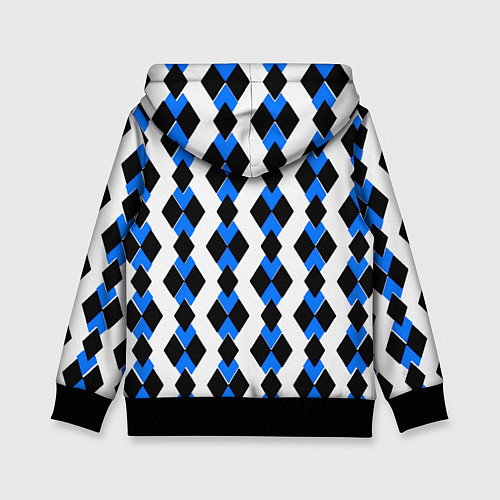 Детская толстовка Чёрные и синие ромбы на белом фоне / 3D-Черный – фото 2