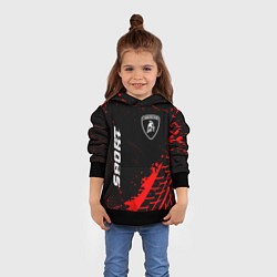 Толстовка-худи детская Lamborghini red sport tires, цвет: 3D-черный — фото 2