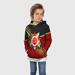 Толстовка-худи детская Великая отечественная - бордовый и золото, цвет: 3D-белый — фото 2