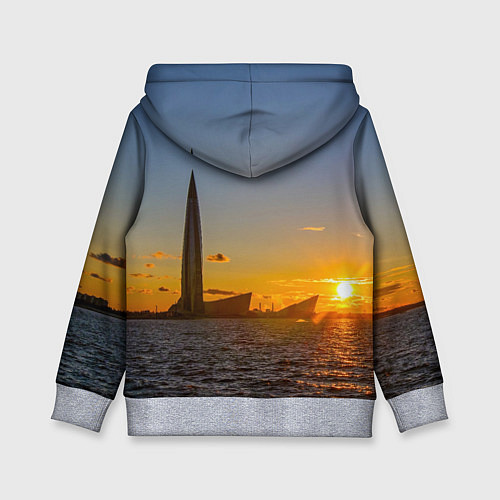Детская толстовка Здание Лахта-центра на фоне заката Санкт-Петербург / 3D-Меланж – фото 2