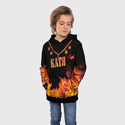 Толстовка-худи детская Катя - имя в огне, цвет: 3D-черный — фото 2