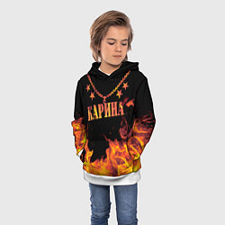 Толстовка-худи детская Карина - имя в огне, цвет: 3D-белый — фото 2