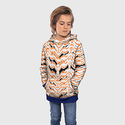 Толстовка-худи детская Агрессивный бело-оранжевый паттерн, цвет: 3D-синий — фото 2