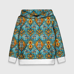 Толстовка-худи детская Узоры волки и цветы, цвет: 3D-белый