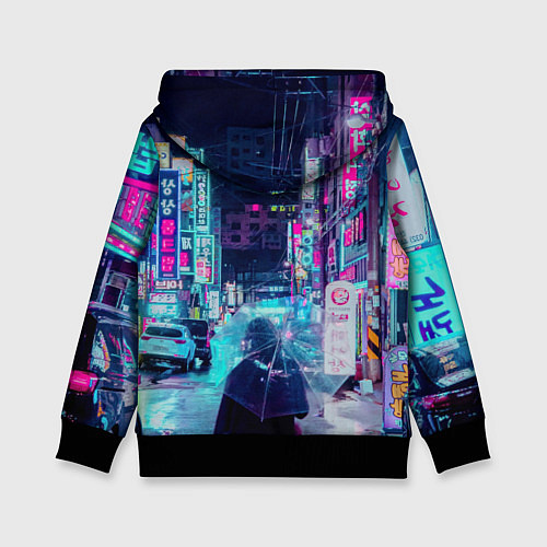 Детская толстовка Дождливый неоновый вечер в Японии / 3D-Черный – фото 2