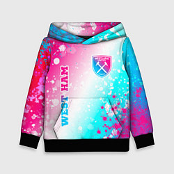 Толстовка-худи детская West Ham neon gradient style вертикально, цвет: 3D-черный