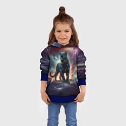 Толстовка-худи детская Звёздная космическая пантера - нейросеть неоновое, цвет: 3D-синий — фото 2