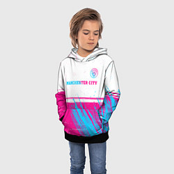 Толстовка-худи детская Manchester City neon gradient style посередине, цвет: 3D-черный — фото 2