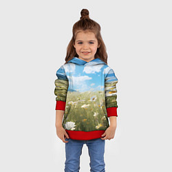 Толстовка-худи детская Ромашковое поле, цвет: 3D-красный — фото 2