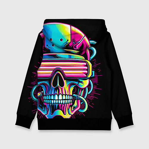 Детская толстовка Cyber skull - ai art neon / 3D-Черный – фото 2