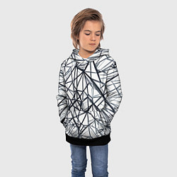 Толстовка-худи детская Чёрные хаотичные линии на белом фоне, цвет: 3D-черный — фото 2