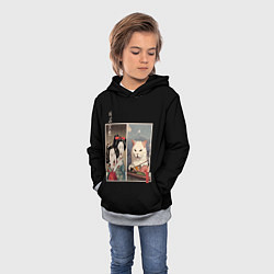 Толстовка-худи детская Мем с котом в японском стиле, цвет: 3D-меланж — фото 2