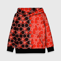 Толстовка-худи детская Техно-киберпанк шестиугольники красный и чёрный, цвет: 3D-черный