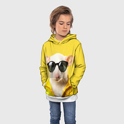Толстовка-худи детская Ля какая модная крыса на желтом, цвет: 3D-белый — фото 2