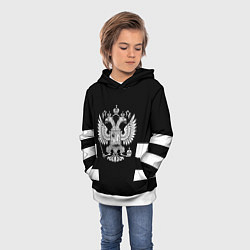 Толстовка-худи детская Герб РФ полосы, цвет: 3D-белый — фото 2