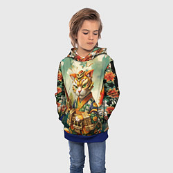 Толстовка-худи детская Кот в кимоно в японском стиле, цвет: 3D-синий — фото 2