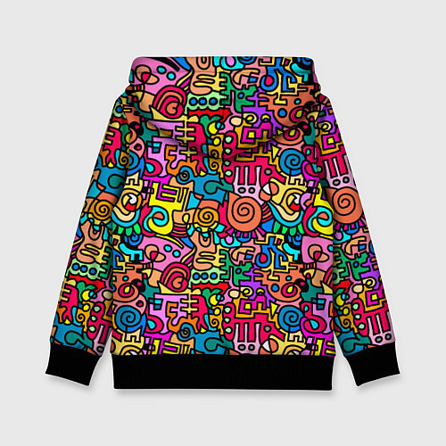 Детская толстовка Психоделические узоры - цветные дудлы / 3D-Черный – фото 2