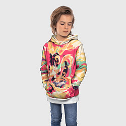 Толстовка-худи детская The cat eats noodles, цвет: 3D-белый — фото 2