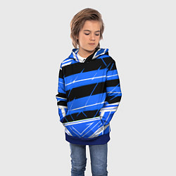 Толстовка-худи детская Чёрно-белые полосы на синем фоне, цвет: 3D-синий — фото 2