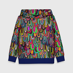 Толстовка-худи детская Абстрактные перья в стиле бохо, цвет: 3D-синий
