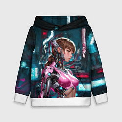 Толстовка-худи детская Девушка-андроид в розовой броне, цвет: 3D-белый