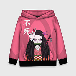 Толстовка-худи детская Незуко камадо на розовом фоне, цвет: 3D-черный