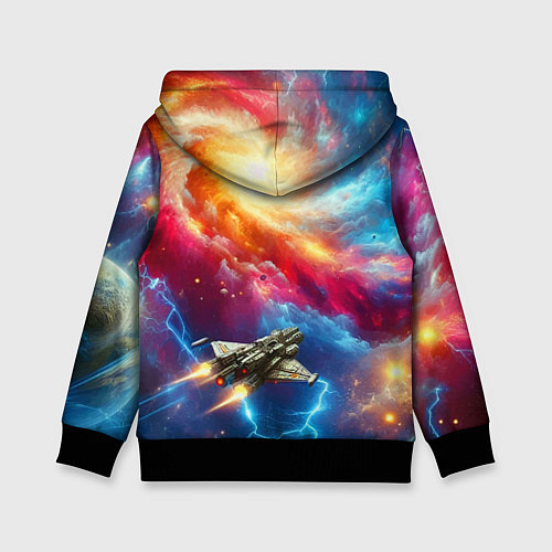 Детская толстовка Космолёт в неоновом космосе / 3D-Черный – фото 2