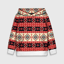 Толстовка-худи детская Этнический геометрический узор, цвет: 3D-белый