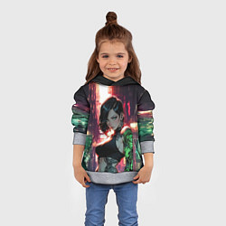 Толстовка-худи детская Девушка с неоновой татуировкой, цвет: 3D-меланж — фото 2