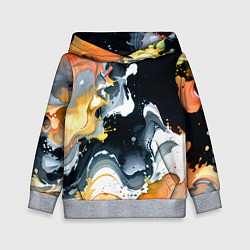 Толстовка-худи детская Белые и персиковые разводы на черном фоне, цвет: 3D-меланж