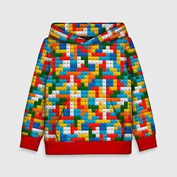 Толстовка-худи детская Разноцветные квадратные плитки, цвет: 3D-красный
