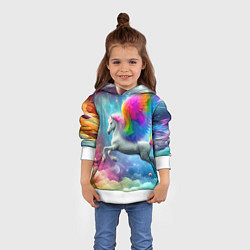 Толстовка-худи детская Космический крылатый единорог - нейросеть, цвет: 3D-белый — фото 2