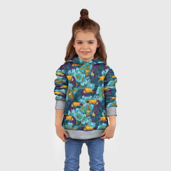 Толстовка-худи детская Узор цветы с туканом, цвет: 3D-меланж — фото 2