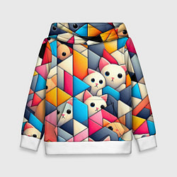 Толстовка-худи детская Geometric pattern with kittens - ai art, цвет: 3D-белый