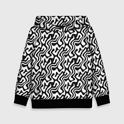 Толстовка-худи детская Черно-белый узор с абстрактными линиями, цвет: 3D-черный