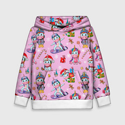 Толстовка-худи детская Мультяшные единороги, цвет: 3D-белый