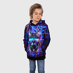 Толстовка-худи детская Cat DJ neon, цвет: 3D-черный — фото 2