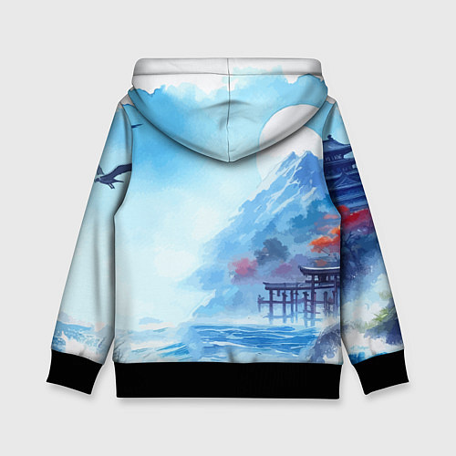 Детская толстовка Японский морской пейзаж - нейроарт / 3D-Черный – фото 2