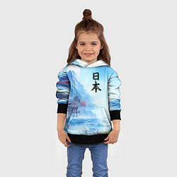 Толстовка-худи детская Японский морской пейзаж - нейроарт, цвет: 3D-черный — фото 2