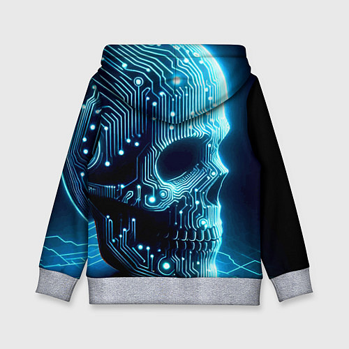 Детская толстовка Cyber neon skull - ai art с дорожками на плате / 3D-Меланж – фото 2