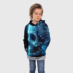 Толстовка-худи детская Cyber neon skull - ai art с дорожками на плате, цвет: 3D-меланж — фото 2