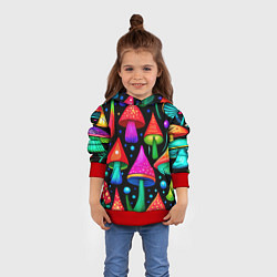 Толстовка-худи детская Неоновые мухоморы в горошек, цвет: 3D-красный — фото 2